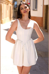 The Darling A-Line Neckline Cocktail Party Mini Dress (Wht) - treasures-4-u-2-day