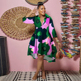 Women Sexy Fashion Printed Shirt Dresses Chic V Neck Loose Long Sleeve Dress Causal Vacation Female Mini Vestidos Robe Clothing - treasures-4-u-2-day