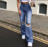 Women's Spring and Fall New Fashion Casual Ripped High-waisted Slightly Flared Pants Jeans Slim-fit Wash Jeans Long Pants Y2k - treasures-4-u-2-day