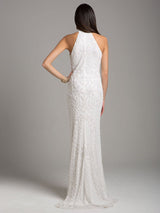 Lara Lattice-Beaded Halter Neck Sheath Wedding Gown