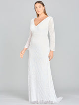 Lara Gretchen V-Neck Long Sleeve Wedding Dress