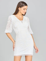 V-Neck Beaded Bridal Short with Sleeves