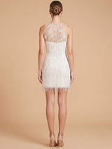 Bridal Beaded Mini Dress with Fringe | 51233