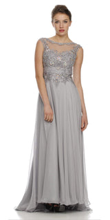 Juliet 552 Long Jewel Neckline Studded Bodice A-Line Gown
