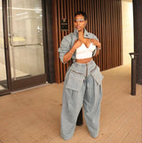 Denim Two Piece Sets Women Pant Set Y2k Streetwear Coats Jeans Elegant Matching Sets Coat Top Long Pants Jackets Streetwear
