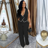 Doyerl Vintage Elegant 2 Piece Sets Woman Outfit Workwear Patchwork Double-breasted Vest Top and Wide Leg Pants Matching Sets - treasures-4-u-2-day