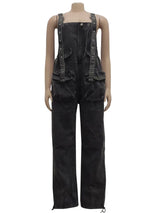 Wmstar Women's Jumpsuit Denim Cargo Pockets One Piece Outfits Wide Leg Black Fashion Streetwear Romper Wholesale Dropshipping
