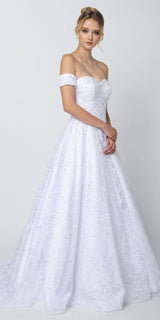 Juliet 692 Long Embroidered Lace Ball Gown Dress With Arm Band