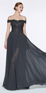 Cinderella Divine 7258W Off The Shoulder Long Gown