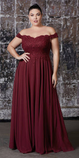 Cinderella Divine 7258W Off The Shoulder Long Gown