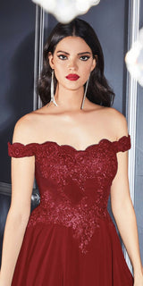 Cinderella Divine 7258W Off The Shoulder Long Gown