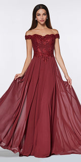 Cinderella Divine 7258W Off The Shoulder Long Gown