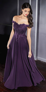Cinderella Divine 7258W Off The Shoulder Long Gown