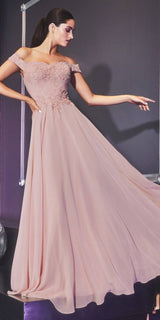 Cinderella Divine 7258W Off The Shoulder Long Gown