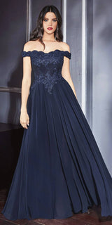 Cinderella Divine 7258W Off The Shoulder Long Gown
