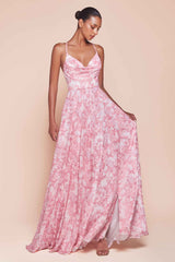 Ladivine 7444 Dress A-Line Soft Satin Print Dress