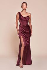 Ladivine 7448 Dress Long One Shoulder Satin Corset Gown