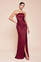 Ladivine 7451 Dress Strapless Satin Gown with Sash