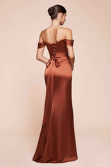Ladivine 7452 Dress Off the Shoulder Lace Up Corset Satin Gown