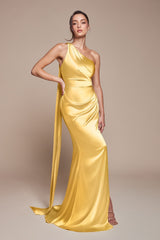 Ladivine 7454 Dress One Shoulder Luxe Satin Fitted Gown