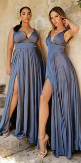 Cinderella Divine 7469W Long Formal A-Line Satin Dress