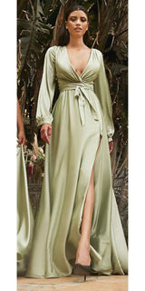 Cinderella Divine 7475C Long Split Blouson Sleeve Formal Dress Thigh Split