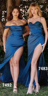 Ladivine 7492 Satin Off the Shoulder Corset Satin Formal Gown