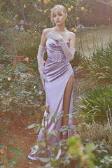 Cinderella Divine 7483 Long Corset Cowl Neckline Formal Satin Gown