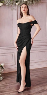 Cinderella Divine 7484C Plus Size Off the Shoulder Corset Satin Formal Gown