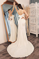 Cinderella Divine 7487W Fitted Satin Dress Cowl Neckline Open Tie Back