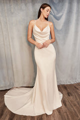 Cinderella Divine 7487W Fitted Satin Dress Cowl Neckline Open Tie Back