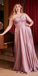 Ladivine 7496 Floor Length A-Line Luxurious Satin Strapless Keyhole Dress