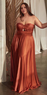 Ladivine 7496 Floor Length A-Line Luxurious Satin Strapless Keyhole Dress