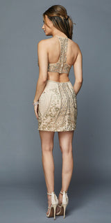Juliet 815 Short Halter Fitted Dress Cut-Out Back