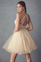 Juliet 826 Fit-and-Flare Halter Neck Short Party Dress