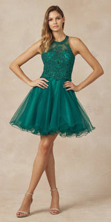 Juliet 826 Fit-and-Flare Halter Neck Short Party Dress