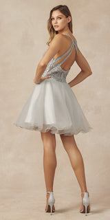 Juliet 826 Fit-and-Flare Halter Neck Short Party Dress