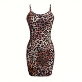 Fashion Leopard Print Slips Backless Sexy Bodycon Maxi Dress Summer Women Sleep Casual Clothes Dress Beach Party Vacation Club