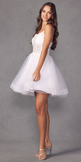 Juliet 883 Short A-Line Glitter Tulle Skirt Square Neck Thin Strap Dress