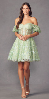 Juliet 891 dress Short Off Shoulder Puff Sleeve Corset Bodice A-Line Dress