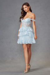 Juliet JT920K Dress Short Tulle Sequin A-Line Cocktail Dress