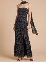 Lara 9916- Strapless Beaded Gown with Scarf