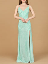 Beaded Lace-up Dress with Slit