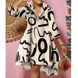 Women Sexy Fashion Printed Shirt Dresses Chic V Neck Loose Long Sleeve Dress Causal Vacation Female Mini Vestidos Robe Clothing - treasures-4-u-2-day