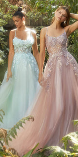 Andrea & Leo A1142 Floor Length Floral Applique A-Line Tulle Gown