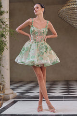 Andrea & Leo A1347 Short Sequin Floral Print A-Line Dress