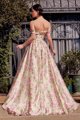 Andrea & Leo A1466 Dress Floral Printed Off The Shoulder A-Line Gown