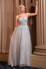 Andrea & Leo A1478 Strapless Sweetheart Boned Bodice Floral Applique Ball Gown