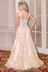Andrea & Leo A1480 Long A-Line Floral Embroidered Straps Tulle Gown
