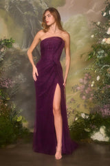 Andrea & Leo A1497 Strapless Floor Length Lace Overlay Formal Gown
